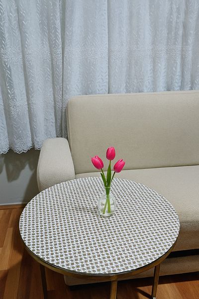 Rona Home Silver Gray Round Coffee Table Table Cover – Pvc, Erasable, Lace Pattern