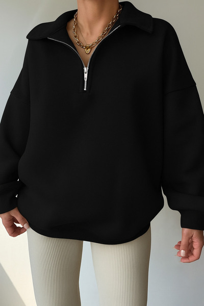 GHASSY CO. Ghassy Co. Women's Vintage Half Zip Oversize Cotton Sweatshirt with Raised Inside