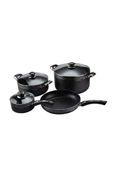 7 Black Granite Coated Cast Iron Cookware with Detachable Handles 24cm, 16cm, 28cm 3 Lids