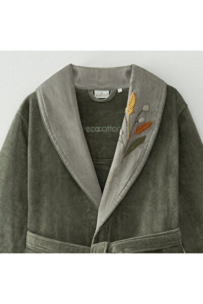 Ecocotton Farah Green Embroidered Bathrobe - 100% Organic Cotton
