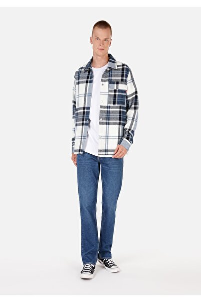Colin's Comfort Fit Shirt Neck Ekoseli Erkek Mavi Uzun Kol Gömlek