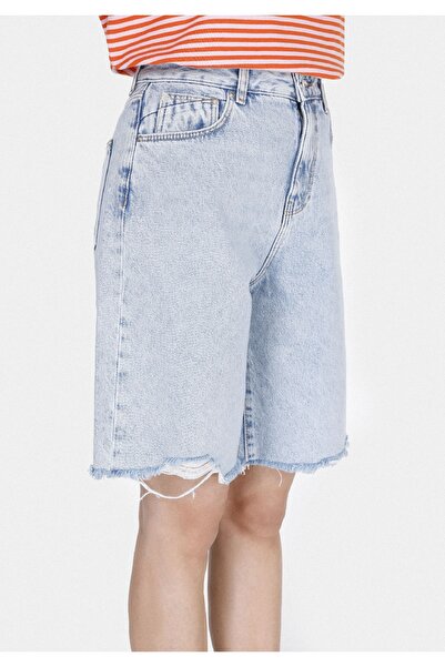 Colin's Regular Fit Yüksel Bel Düz Geniş Paça Kadın Bleach İndigo Denim Jean Şort