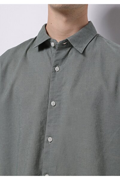 Colin's Regular Fit Shirt Neck Düz Erkek Keten Karışımlı Yeşil Kısa Kol Gömlek
