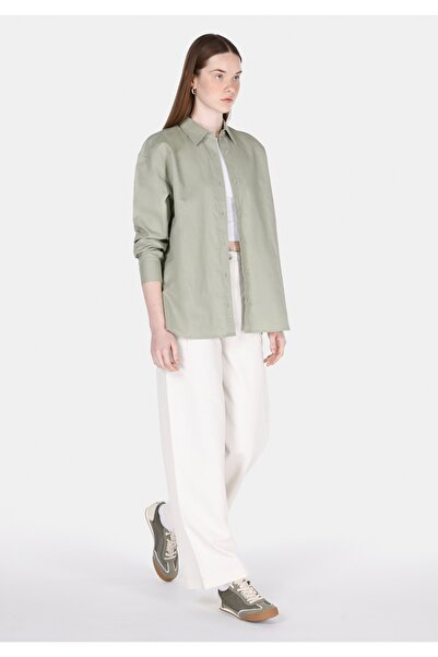 Colin's Relaxed Fit Shirt Neck Düz Kadın Yeşil Uzun Kol Gömlek