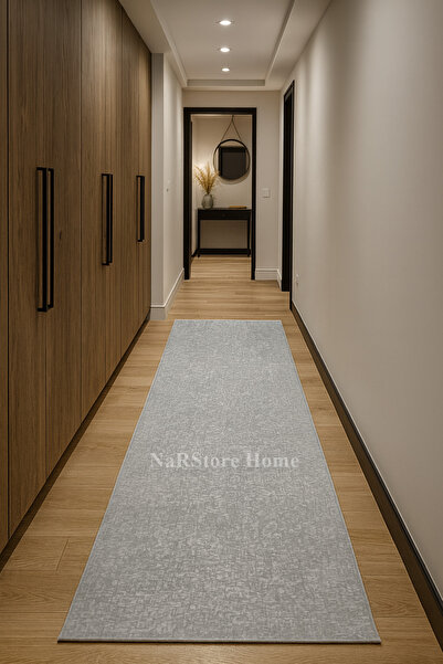 NaRStore Home Düz Desen Gri Kaymaz Taban Kesme Yıkanabilir Halı Yolluk
