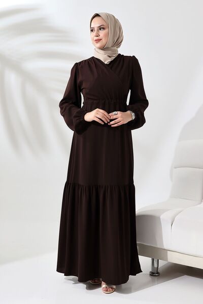 Berel Moda Eteği Fırfırlı Hürrem Ferace Acı Kahve