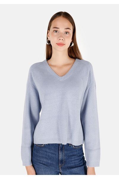 Colin's Regular Fit V-Neck Plain Women's Blue Sweater
