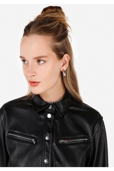 Colin's Regular Fit Shirt Neck Kadın Siyah Uzun Kol Gömlek