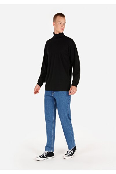 Colin's Comfort Fit Turtleneck Plain Men's Black Cotton Long Sleeve T-Shirt