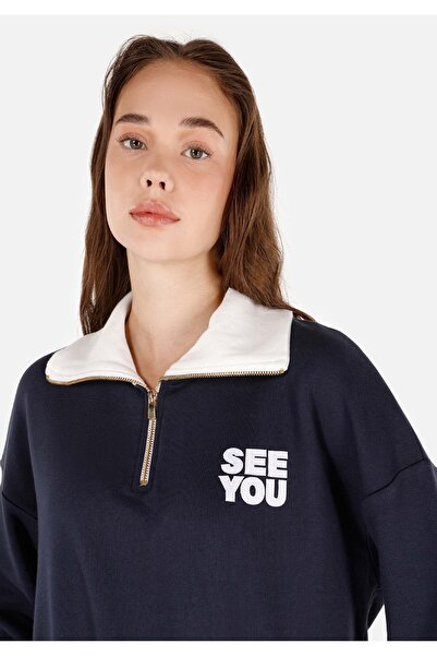 Colin's Regular Fit Zippered Women's Navy Blue Sweatshirt