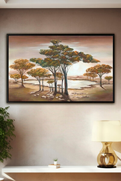 tablowall Ağaç ve Göl Temalı Kabartmalı Çerçeveli Kanvas Tablo