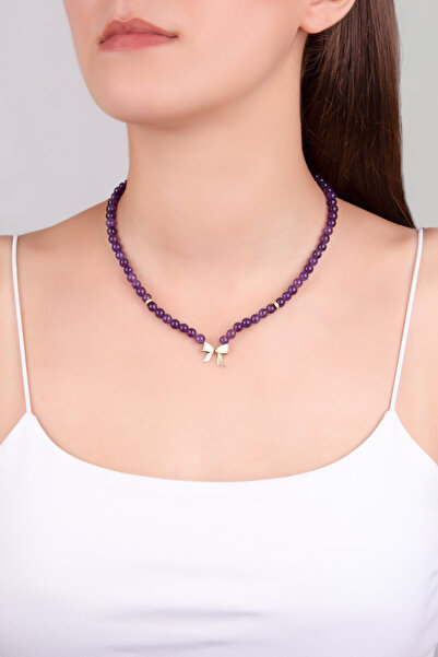 So CHIC... Lavanta 18 Ayar Sarı Altın Kaplama 47 Cm Gümüş Kolye