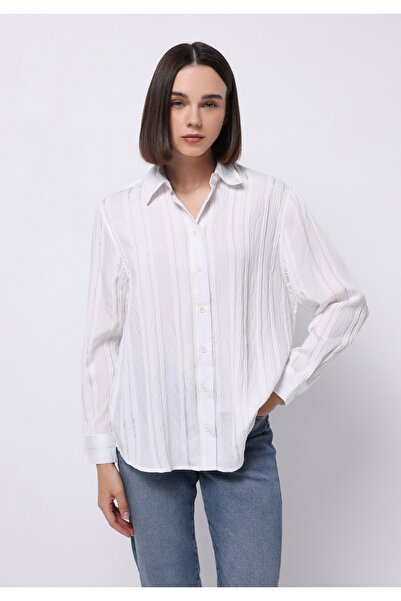 Colin's Regular Fit Shirt Neck Jakarlı Kadın Beyaz Uzun Kol Gömlek