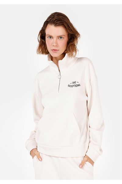Colin's Regular Fit Zippered Women's Ecru Sweatshirt