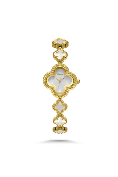 catera ساعة نسائية بإطار الوردة بسير ستيل بلون فضي وذهبي ميناء رمادي
