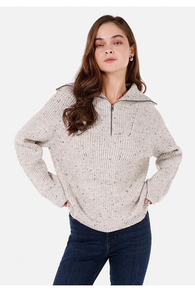 Colin's Regular Fit Zippered Women's Stone Sweater
