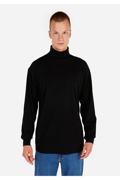Colin's Comfort Fit Turtleneck Plain Men's Black Cotton Long Sleeve T-Shirt