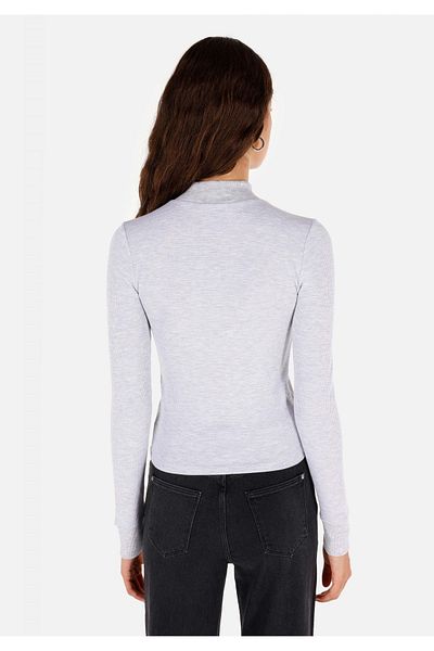 Colin's Slim Fit Stand Collar Plain Women's Gray Long Sleeve T-Shirt