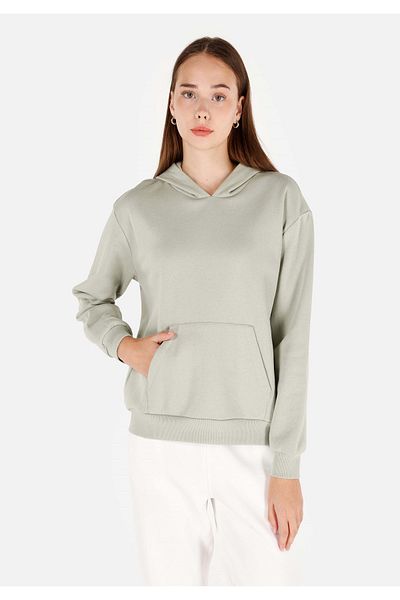 Colin's Women's Green Sweatshirt with Hooded Pockets in Normal Fit Cl 1070188