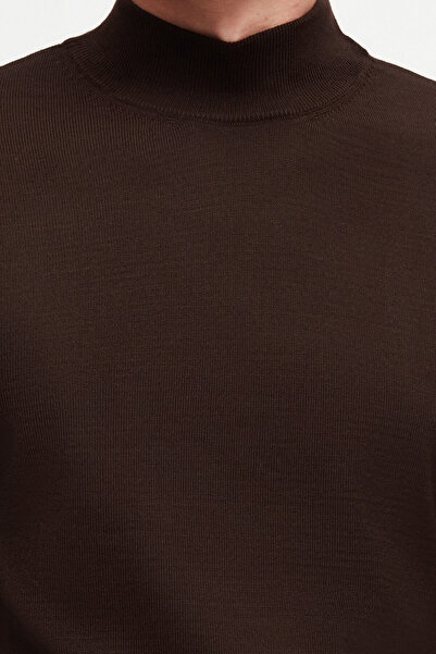 D'S Damat Πλεκτό πουλόβερ Ds Damat Regular Fit Καφέ Απλό Πλεκτό Μάλλινο Πλεκτό Μισό Ψαρά