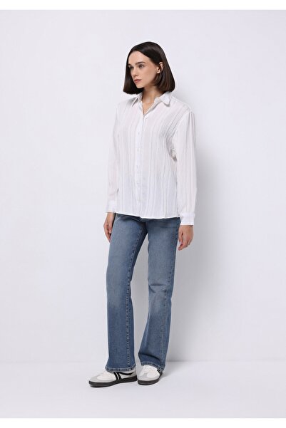 Colin's Regular Fit Shirt Neck Jakarlı Kadın Beyaz Uzun Kol Gömlek