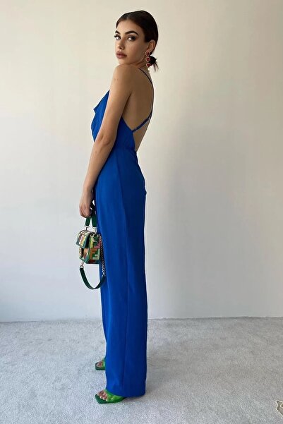 WOMAN VISION Salopetă de damă din bumbac Aerobin, cu spate, cu bretele, albastră 124