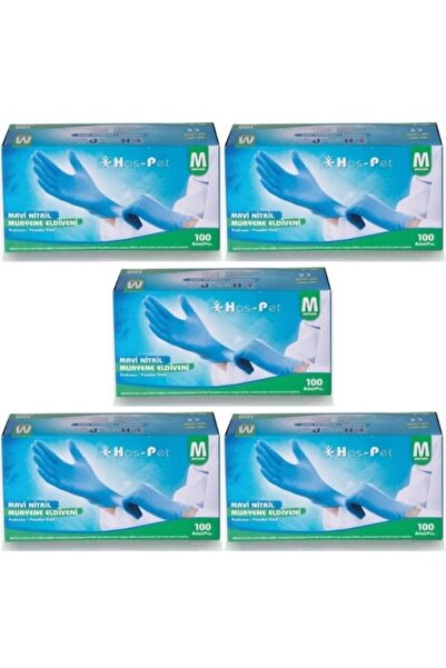 Has-Pet 5 قطع مقاس M قفازات جراحية قفازات النتريل الزرقاء 100 قطعة قفازات الفحص