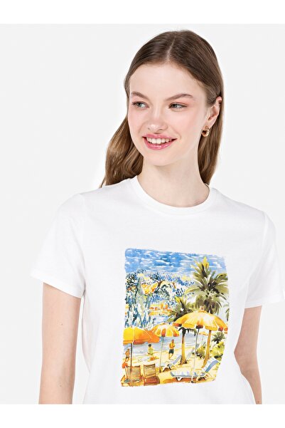 Colin's Tricou cu mânecă scurtă, alb, cu mânecă scurtă, tricotat, fără buzunare, cu decolteu rotund