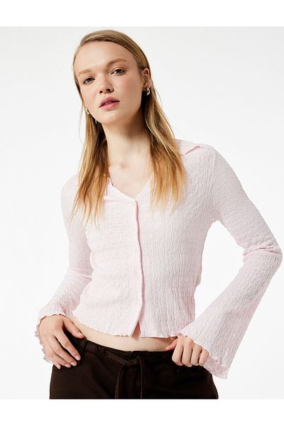Koton Bürümcük Fabric Classic Collar Slim Fit Buttoned Spanish Long Sleeve T-Shirt