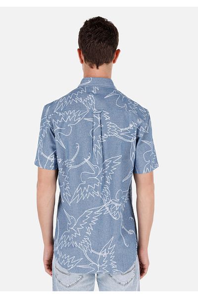 Colin's Regular Fit Shirt Neck Printed Men's Blue Short Sleeve Shirt