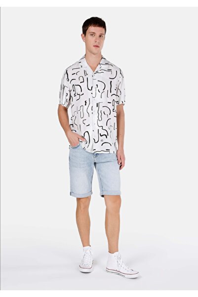 Colin's Regular Fit Shirt Neck Baskılı Erkek Bej Kısa Kol Gömlek