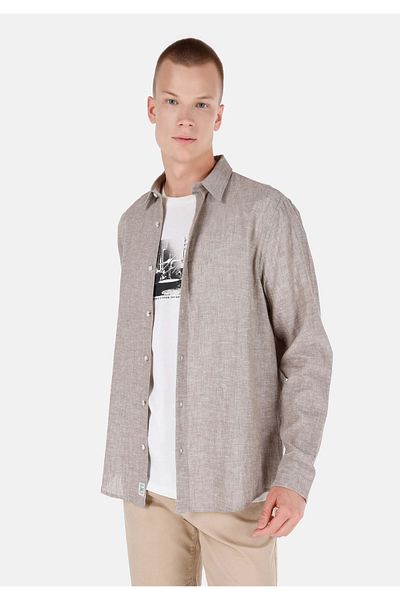 Colin's Comfort Fit Shirt Neck Plain Men's Brown Long Sleeve Shirt