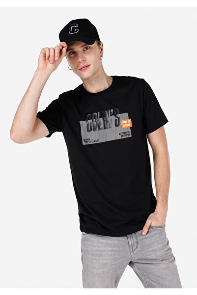 Colin's Regular Fit Crew Neck Printed Black Men's Short Sleeve T-Shirt Cl 1066631