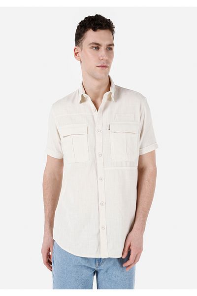 Colin's Regular Fit Shirt Neck Plain Men's Ecru Short Sleeve Shirt