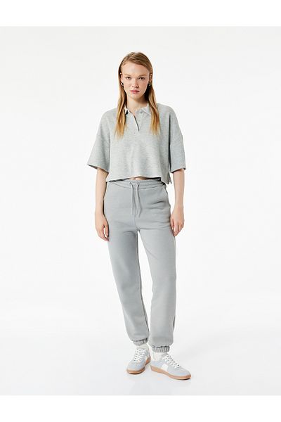 Koton Comfortable Fit Jogger Sweatpants with Raised Pockets and Lace-Up Waist