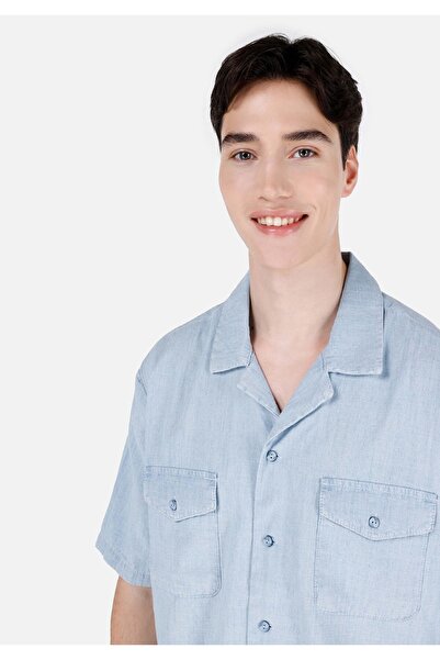 Colin's Мъжка риза с къс ръкав Oversize Fit синя