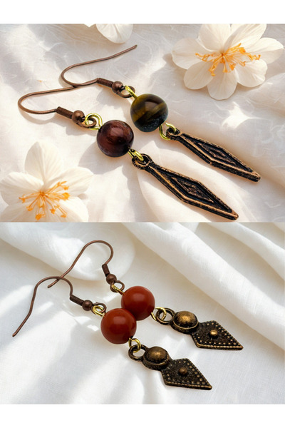 ayrestyle طقم أقراط مكون من قطعتين من عين النمر والجاسبر من الأحجار الطبيعية ...