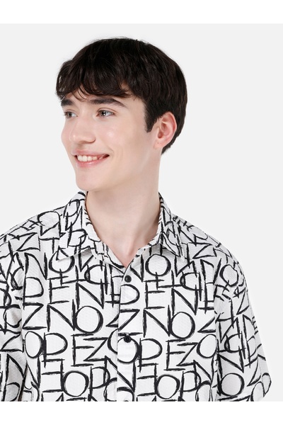 Colin's Regular Fit Shirt Neck Baskılı Erkek Beyaz Kısa Kol Gömlek