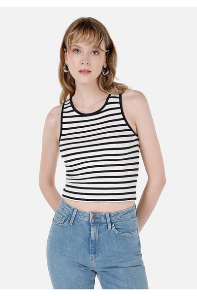Colin's Slim Fit Striped Navy Blue Women's Undershirt