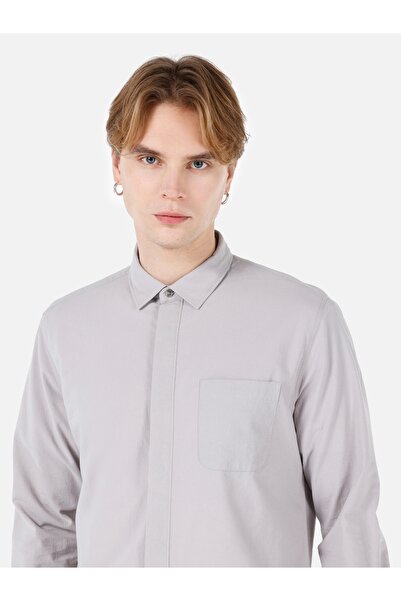 Colin's Regular Fit Shirt Neck Düz Erkek Gri Uzun Kol Gömlek