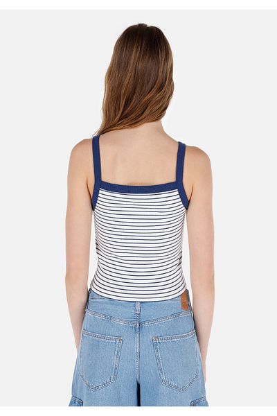 Colin's Navy Blue Striped Slim Fit Women's Tank Top