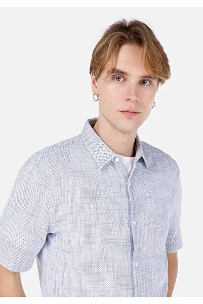 Colin's Regular Fit Shirt Neck Düz Erkek Mavi Kısa Kol Gömlek