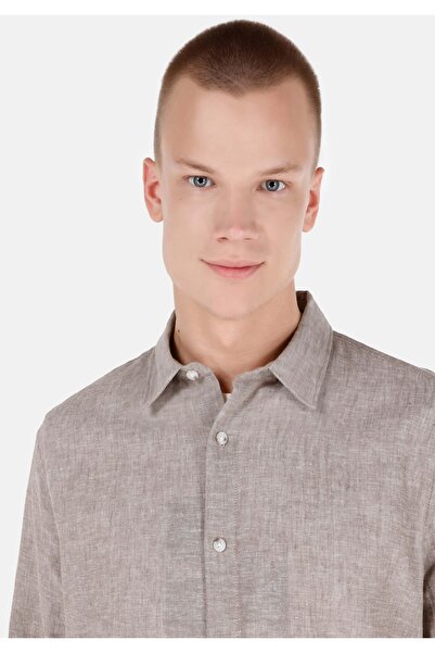 Colin's Comfort Fit Shirt Neck Düz Erkek Kahverengi Uzun Kol Gömlek