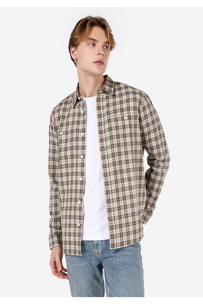 Colin's Regular Fit Shirt Neck Checked Men's Green Long Sleeve Shirt