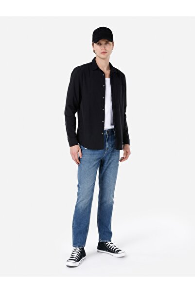 Colin's Regular Fit Shirt Neck Düz Erkek Siyah Uzun Kol Gömlek