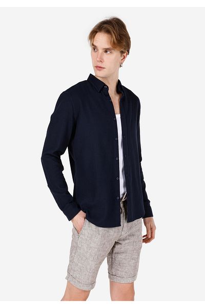 Colin's Slim Fit Shirt Neck Plain Men's Navy Blue Long Sleeve Shirt