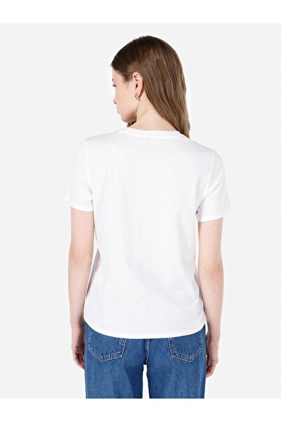 Colin's Tricou cu mânecă scurtă, alb, cu mânecă scurtă, tricotat, fără buzunare, cu decolteu rotund