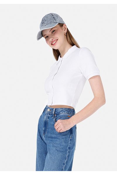 Colin's Slim Fit Shirt Neck Women's White Short Sleeve T-Shirt