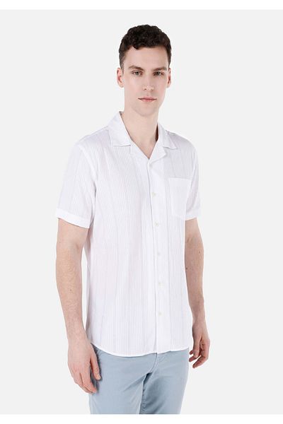 Colin's Regular Fit Shirt Collar Striped White Men's Short Sleeve Shirt
