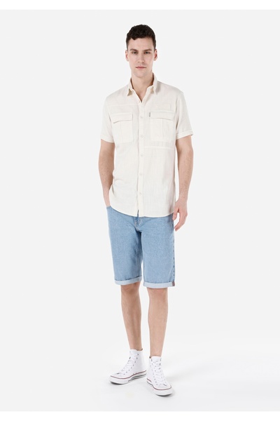 Colin's Regular Fit Shirt Neck Düz Erkek Ekru Kısa Kol Gömlek